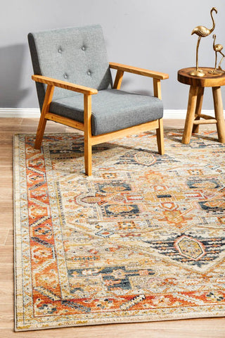 Focused image of the finely crafted edge of the Legacy Rug in Rust, emphasising its power-loomed construction.