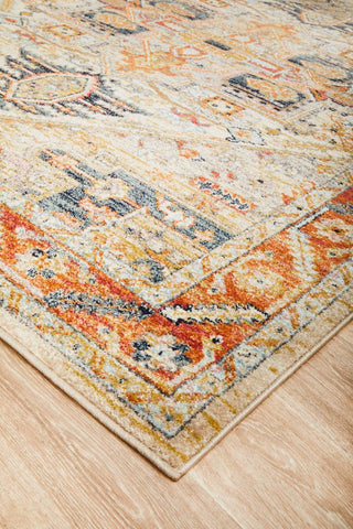 Detailed close-up highlighting the intricate patterns and faded Persian-inspired design of the Legacy Rug in Rust.