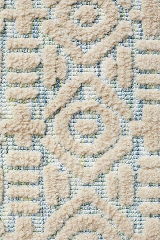 Detailed close-up of the Levi Rug's intricate geometric and abstract linear patterns, highlighting its artistic design.