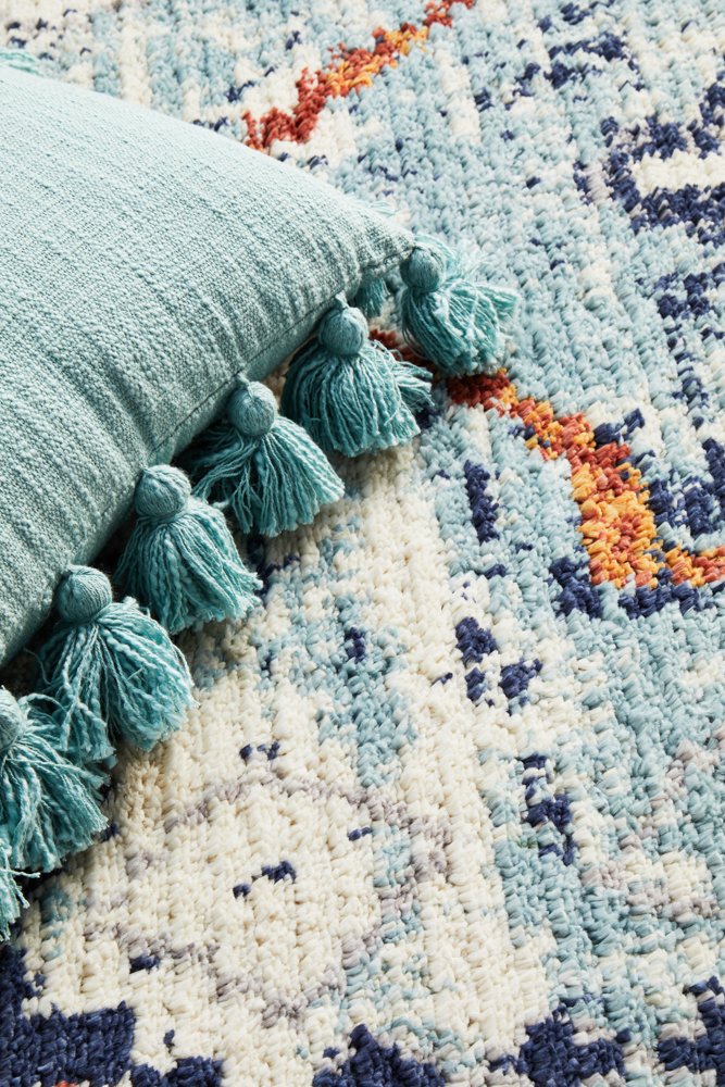 A focused shot illustrating the texture and pile height of the rug, emphasising its quality and comfort.