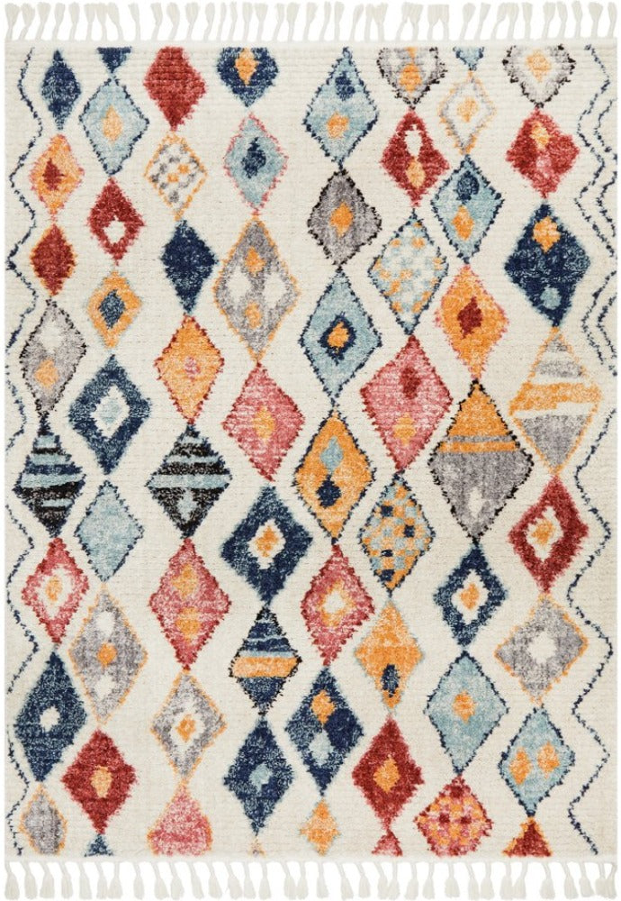 Entire view of the Marrakesh Rug in vibrant multicolour, showcasing its eclectic mix of tribal patterns and Moroccan berber inspiration.
