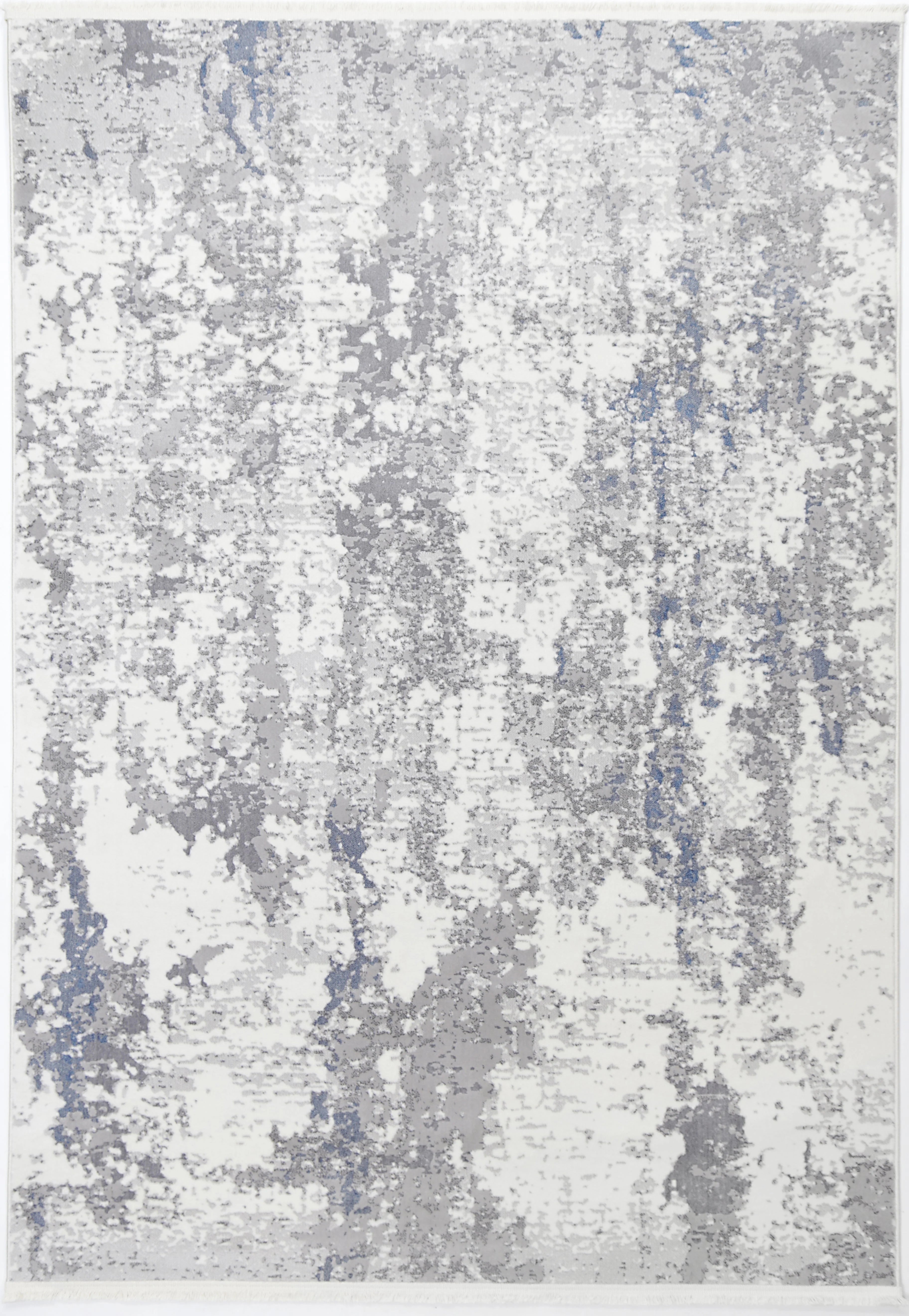 Full display of Bohemian Paradise rug laid out flat revealing the complete pattern and color blend in grey-blue.