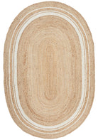 Beige braided rug with concentric circles on a white background