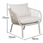 White armchair with dimensions labeled on a white background