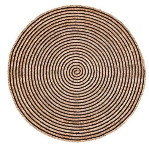 Round woven mat with concentric circle pattern on a white background