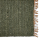 Green textured fabric with a brown fringe on a white background