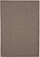 A square area rug with a textured, woven jute-like pattern in a warm taupe-brown color, featuring a subtle stitched border.