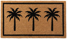 Doormat with three black palm tree designs on a beige background