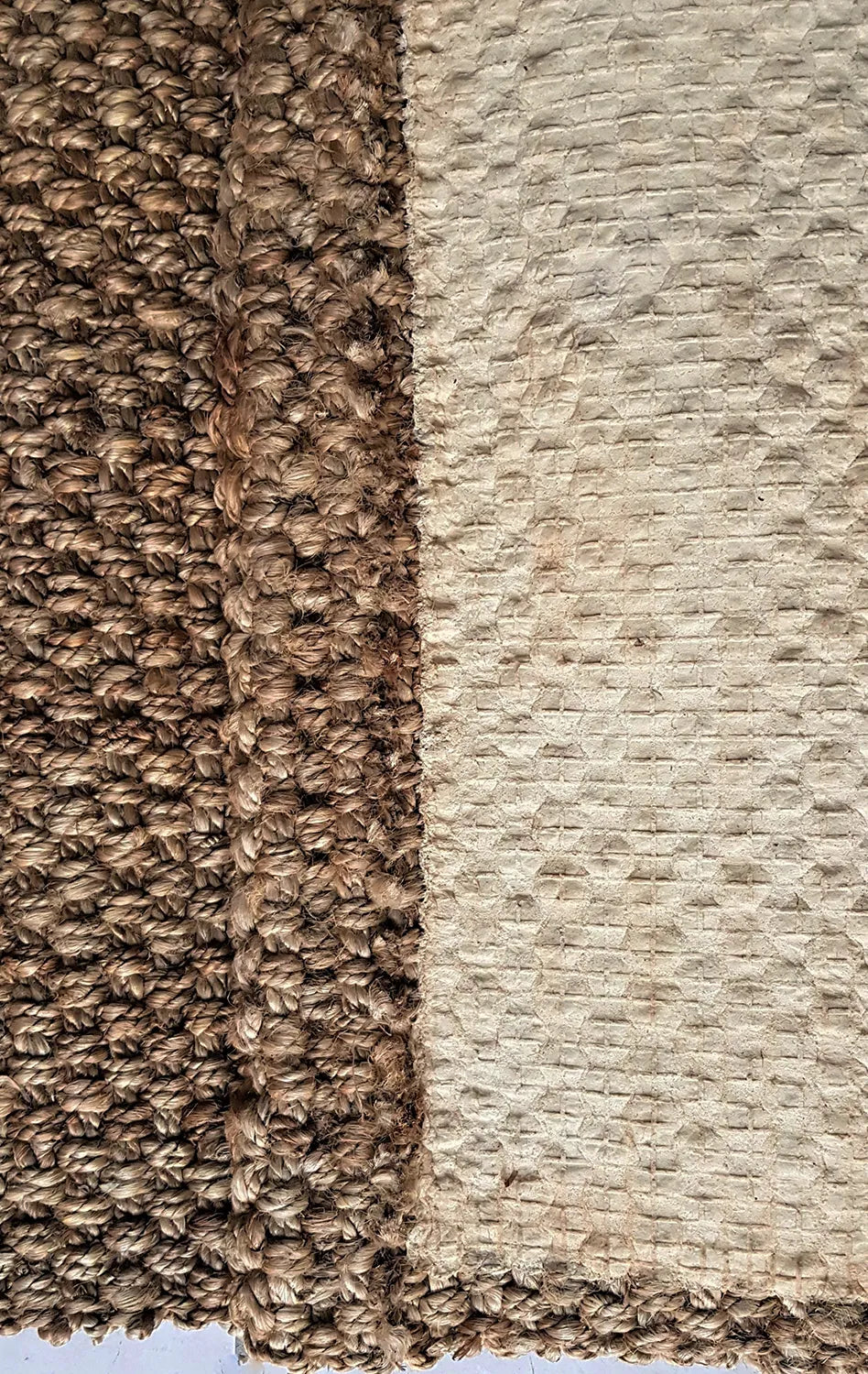 Close-up of brown and beige textured carpet samples.