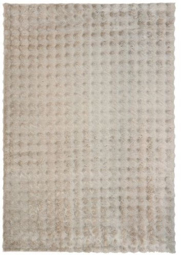 Textured area rug with a neutral color palette on a white background