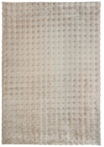 Textured area rug with a neutral color palette on a white background
