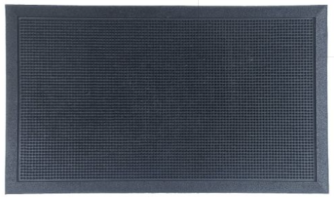 Dark gray doormat with a textured surface on a white background