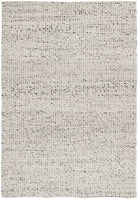 A grey wool area rug with a flatweave design and hand loomed construction.
