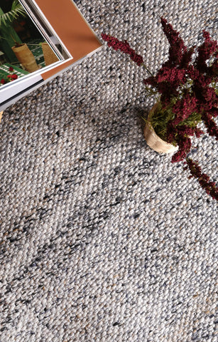 Close-up of Salar Gunj Collection Anthra rug showcasing its intricate hand-woven texture and grey hues.
