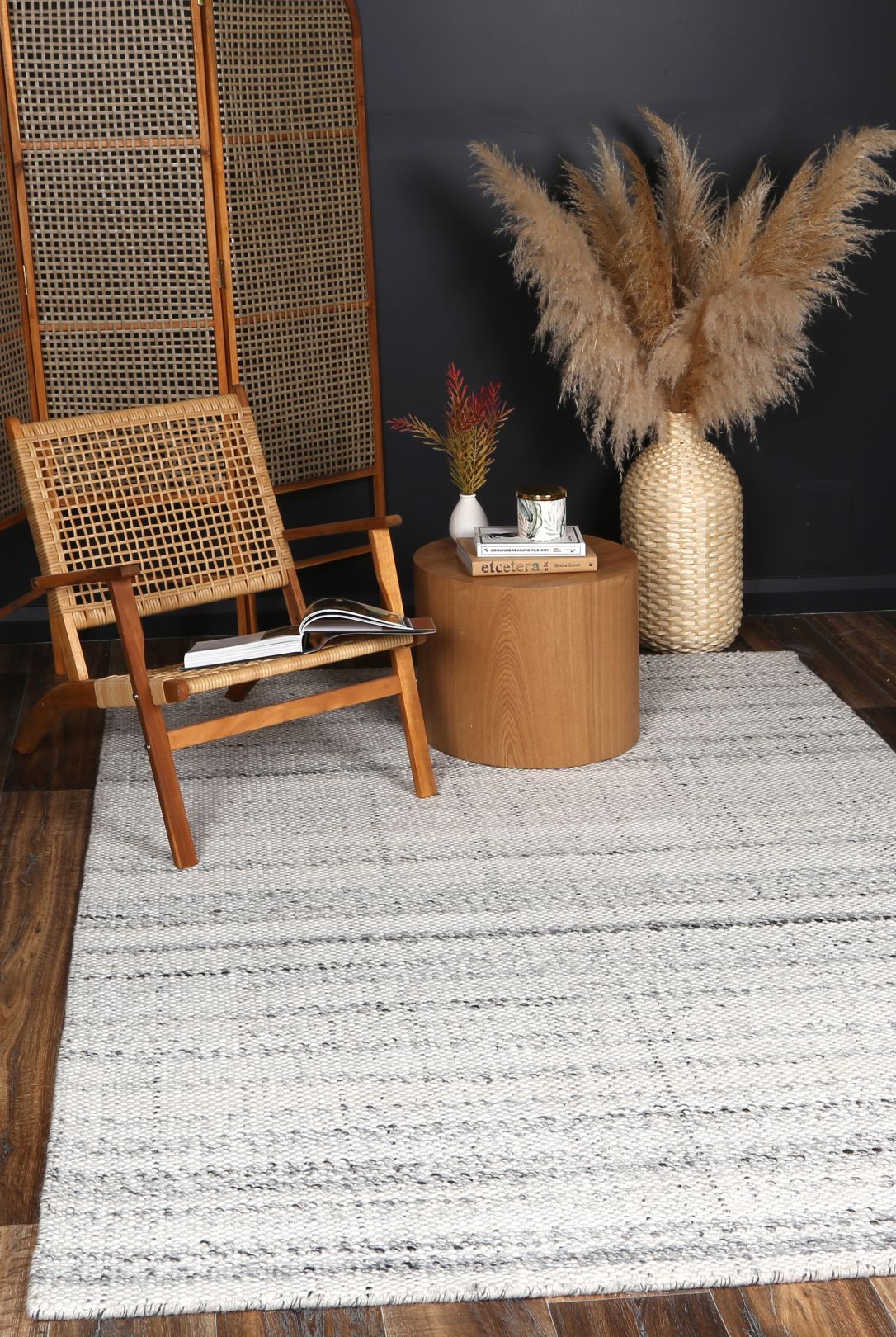 Salar Gunj Collection's smoke rug displayed in a well-lit room, showcasing its versatile beauty.