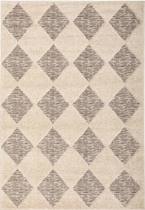 Rug with diamond pattern in beige and brown tones