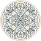 Round rug with a detailed blue mandala pattern on a white background