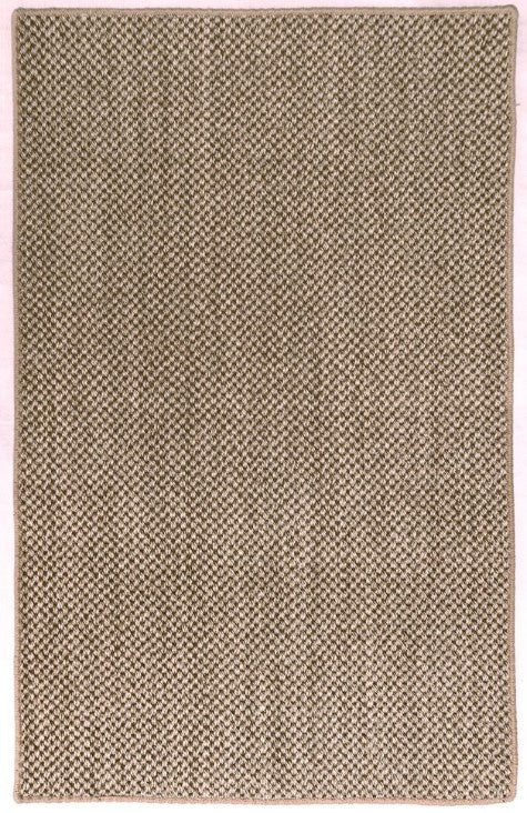 Beige woven rug with a subtle pattern on a plain background