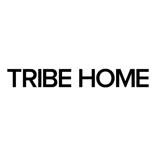 Black text 'TRIBE HOME' on a white background