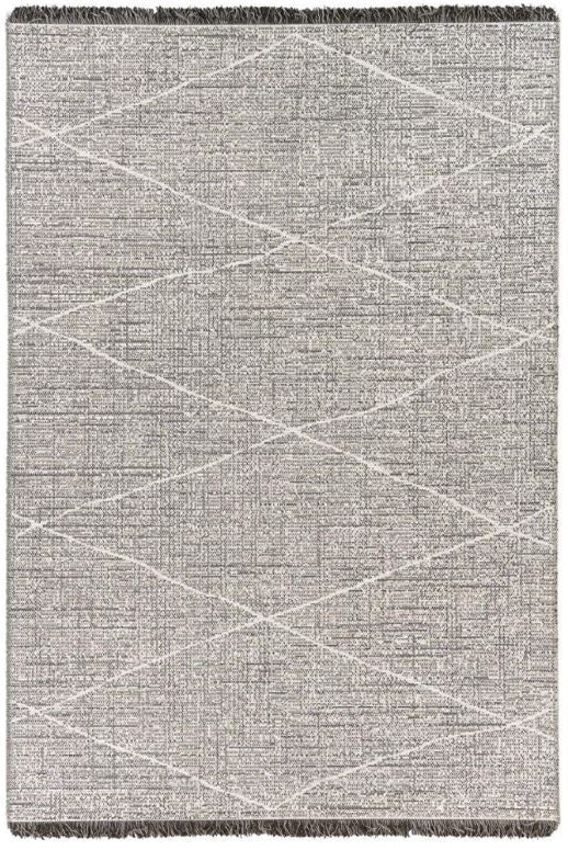 Gray area rug with geometric pattern