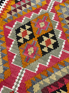 Close-up of a colorful patterned fabric with geometric design