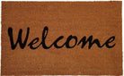 Doormat with 'Welcome' text on a brown background