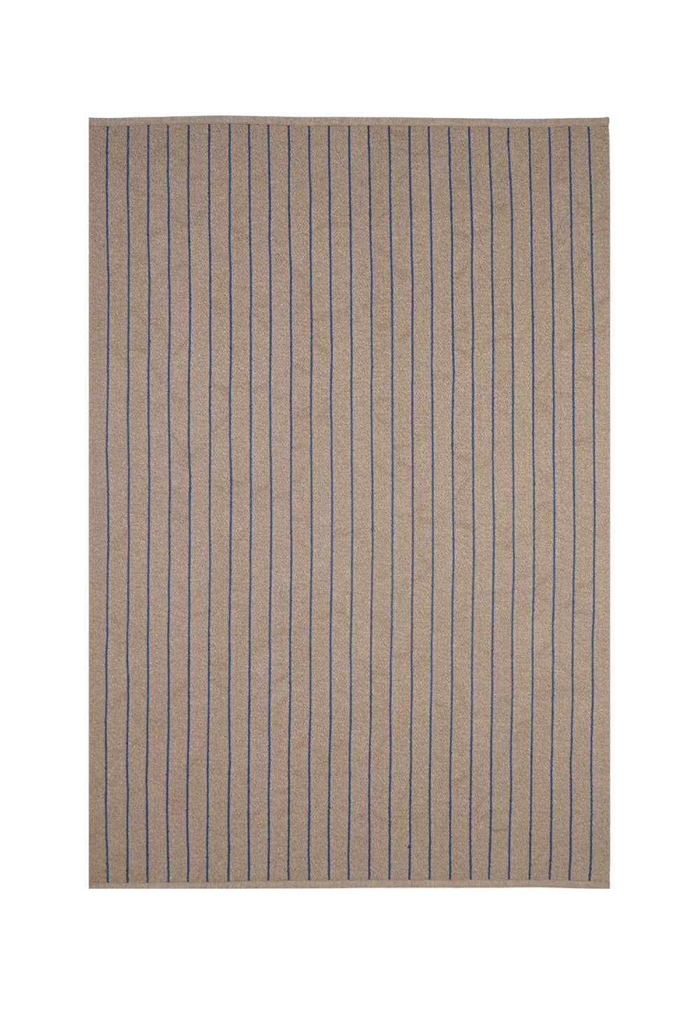 Beige rug with blue vertical stripes on a white background
