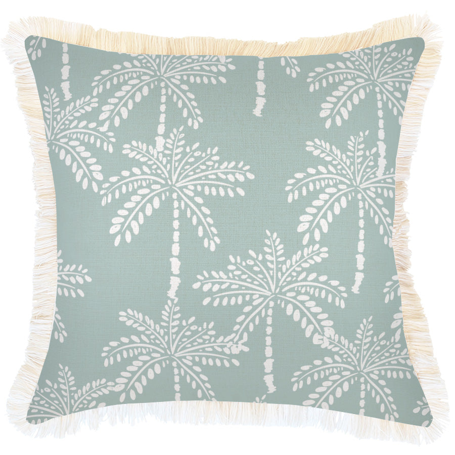 Decorative pillow with palm tree pattern on a light blue background