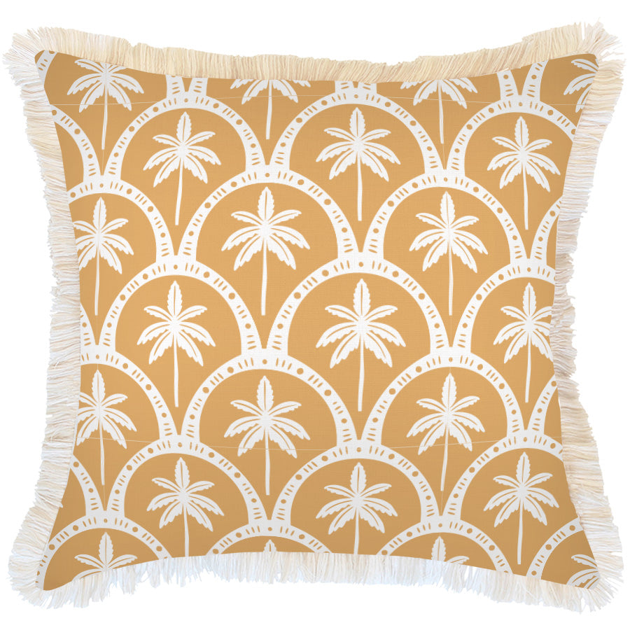Decorative pillow with palm tree pattern on a beige background