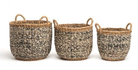 Three woven baskets of different sizes on a white background