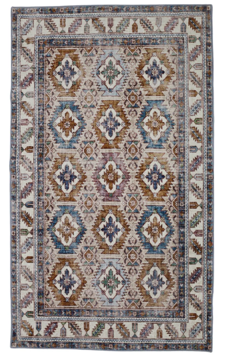 Decorative rug with geometric pattern on a white background