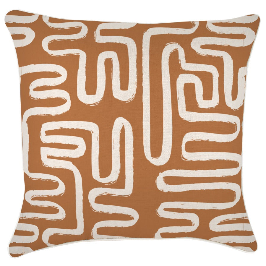 Decorative pillow with white abstract pattern on a brown background