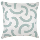 Decorative pillow with a light blue geometric pattern on a white background