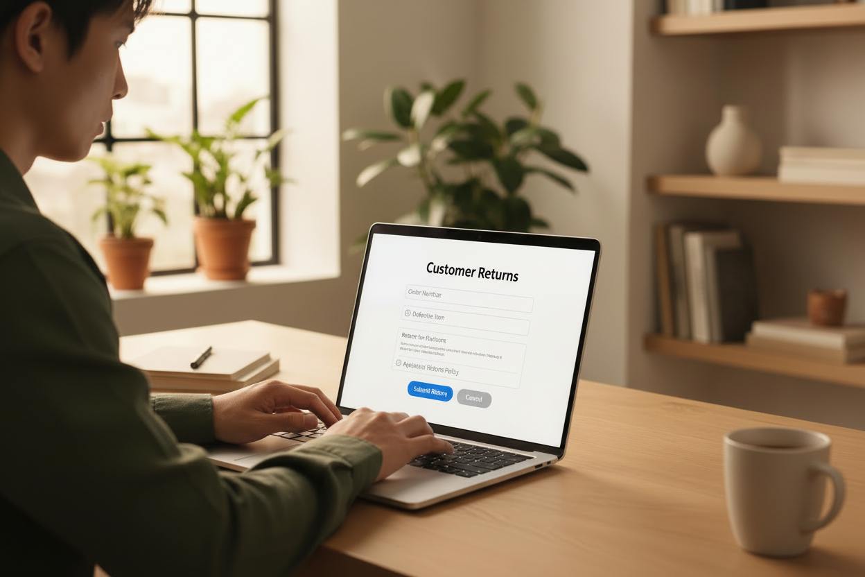 please change the text on the computer screen to customer returns