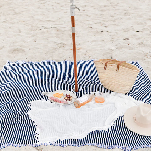 Beach Blanket - Laurens Navy Stripe