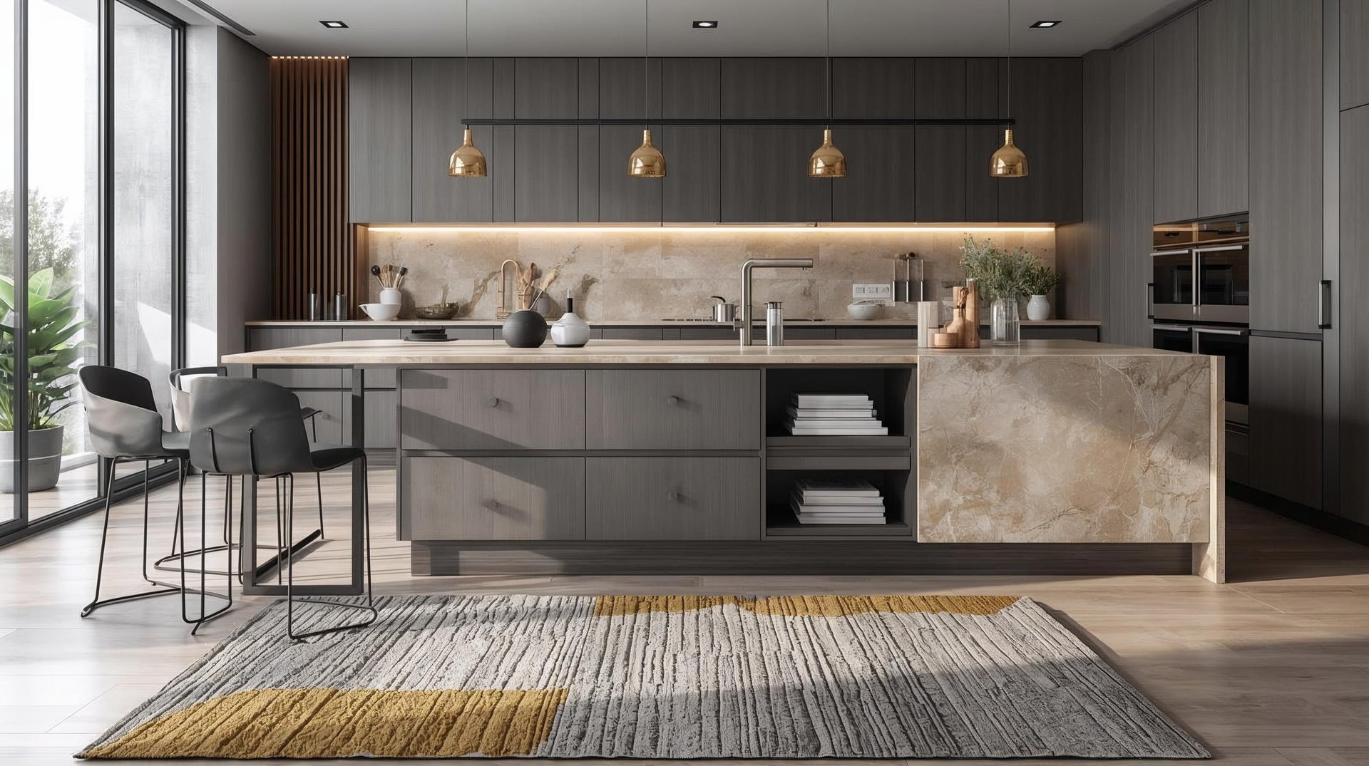 rug near kitchen area