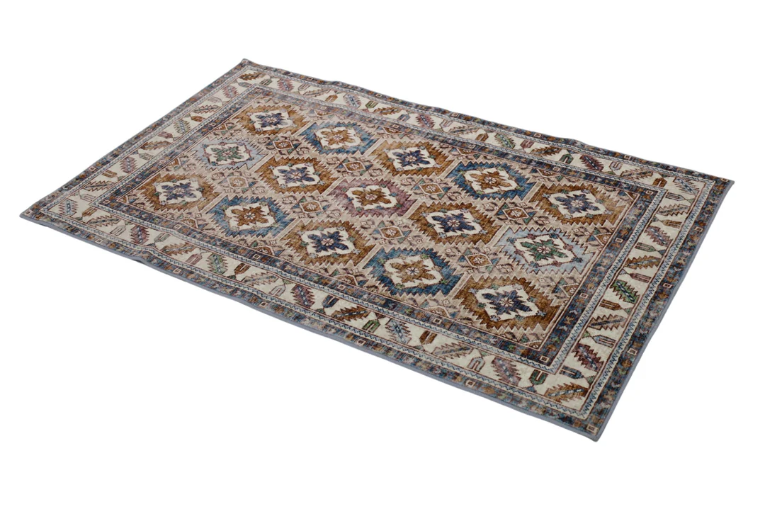Decorative rug with geometric pattern on a white background