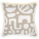 Decorative pillow with abstract pattern and tassels on a beige background