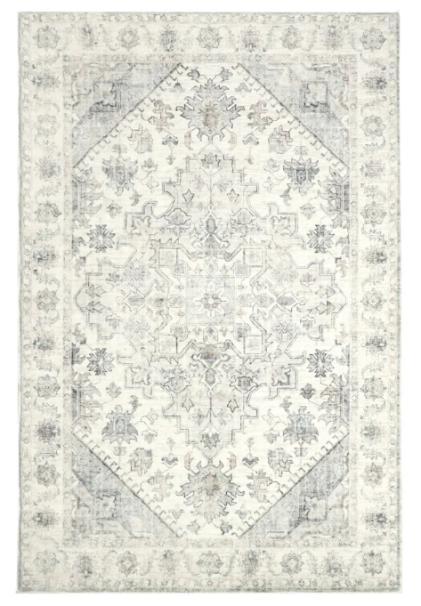 Decorative rug with a geometric pattern on a white background