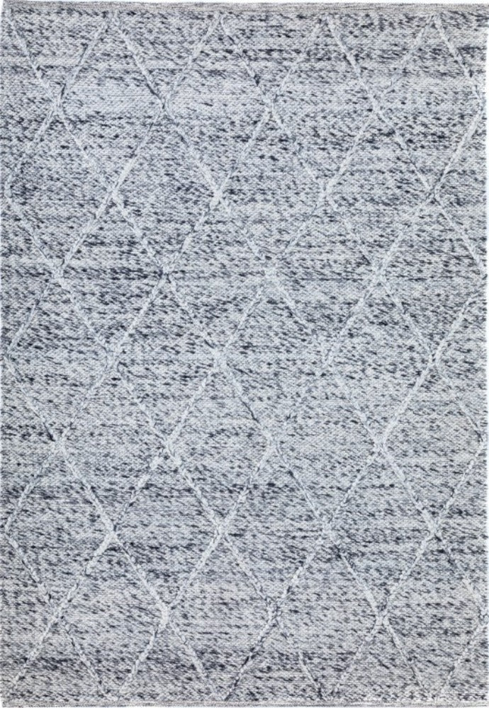 Full view of the Colombo Grey Rug, showcasing its entire elegant braided diamond pattern and the subtle yet sophisticated grey tone, ideal for modern home decor.