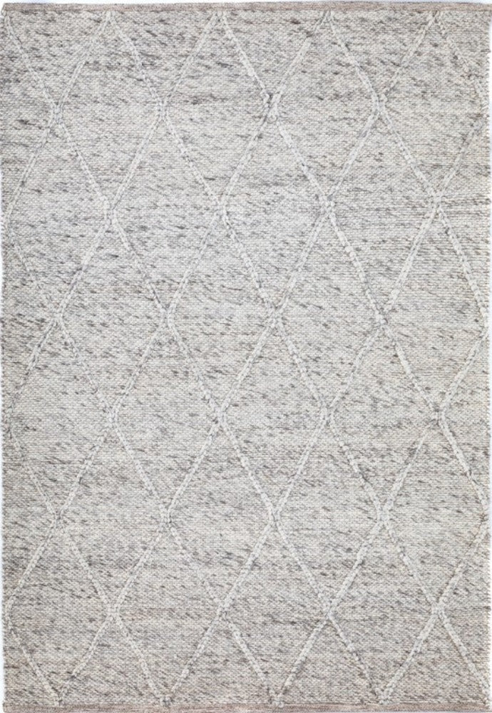 Complete view of the Colombo Rug in Light Grey, showcasing its full size with the elegant braided diamond pattern, perfect for adding a sophisticated touch to any decor.
