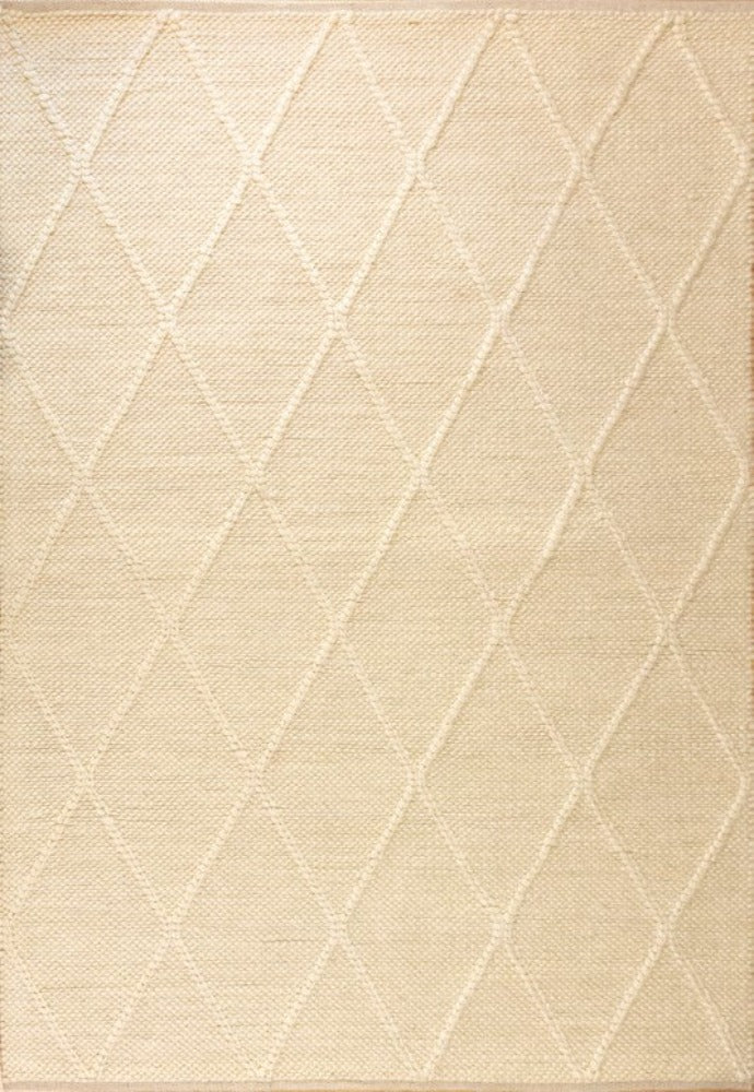 Full view of the Colombo Cream Rug, showcasing its elegant braided diamond pattern and the overall neutral cream hue, perfect for modern and classic interior settings.